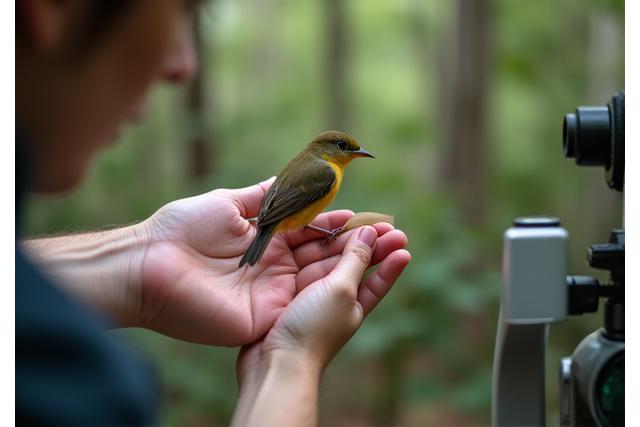 Ornithologist observing a native Australian bird